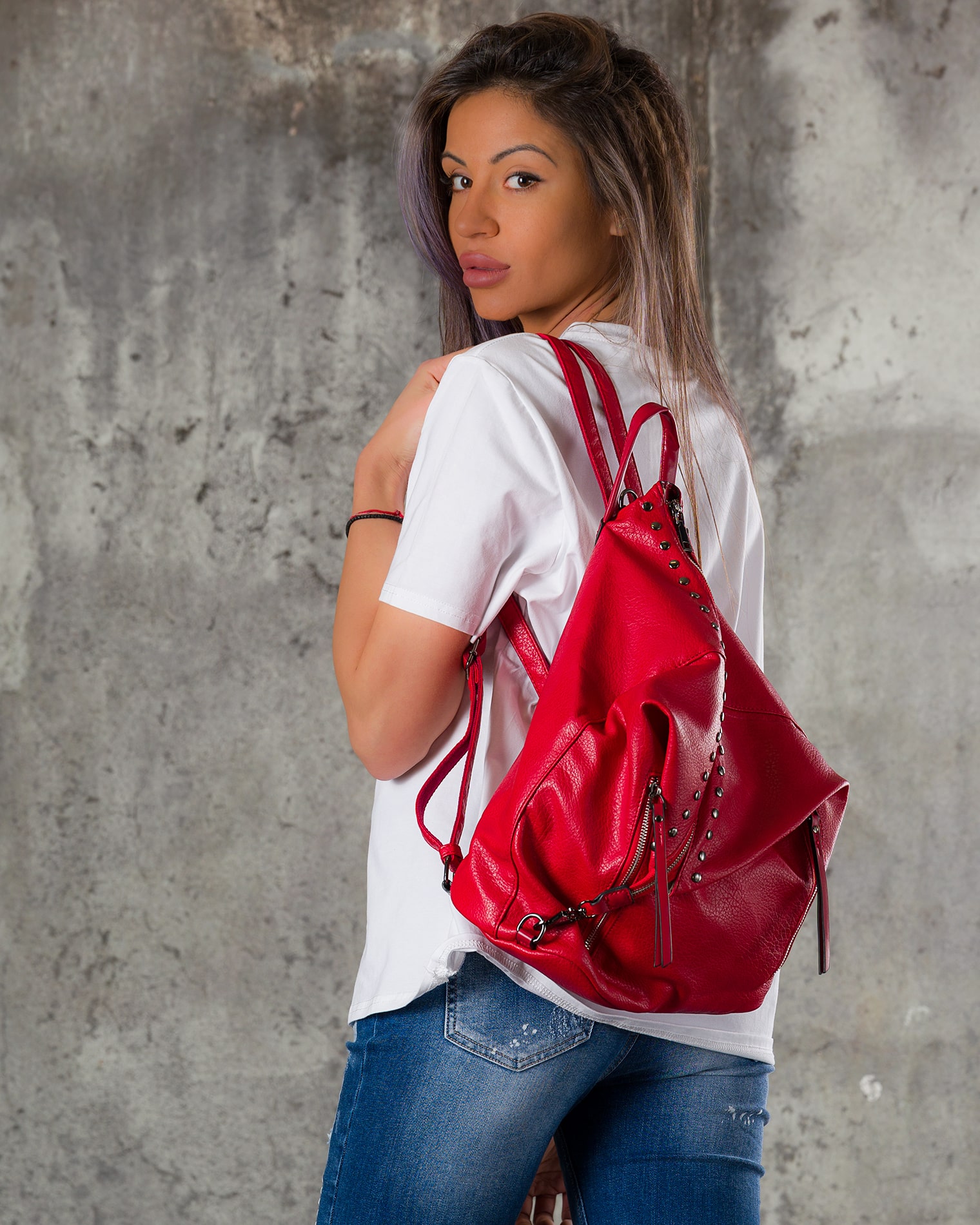 Seville Studded Backpack, Red Color