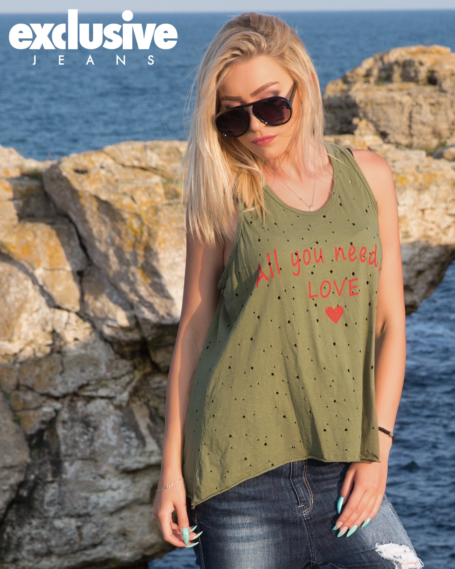 All You Need Distressed Tank Top, Green Color