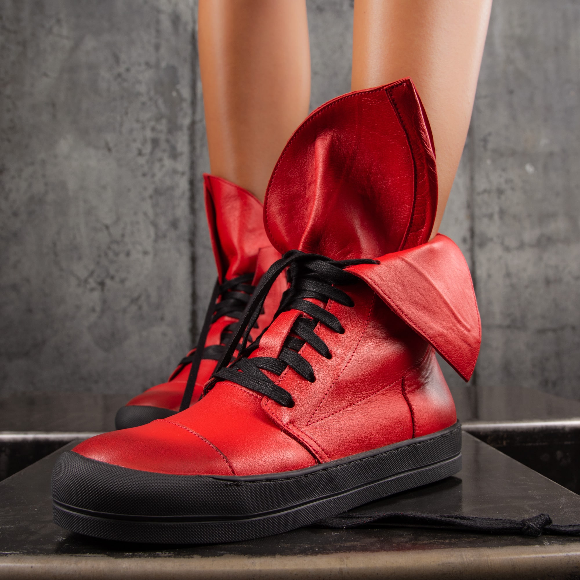 Olenna Leather Sneakers, Red Color