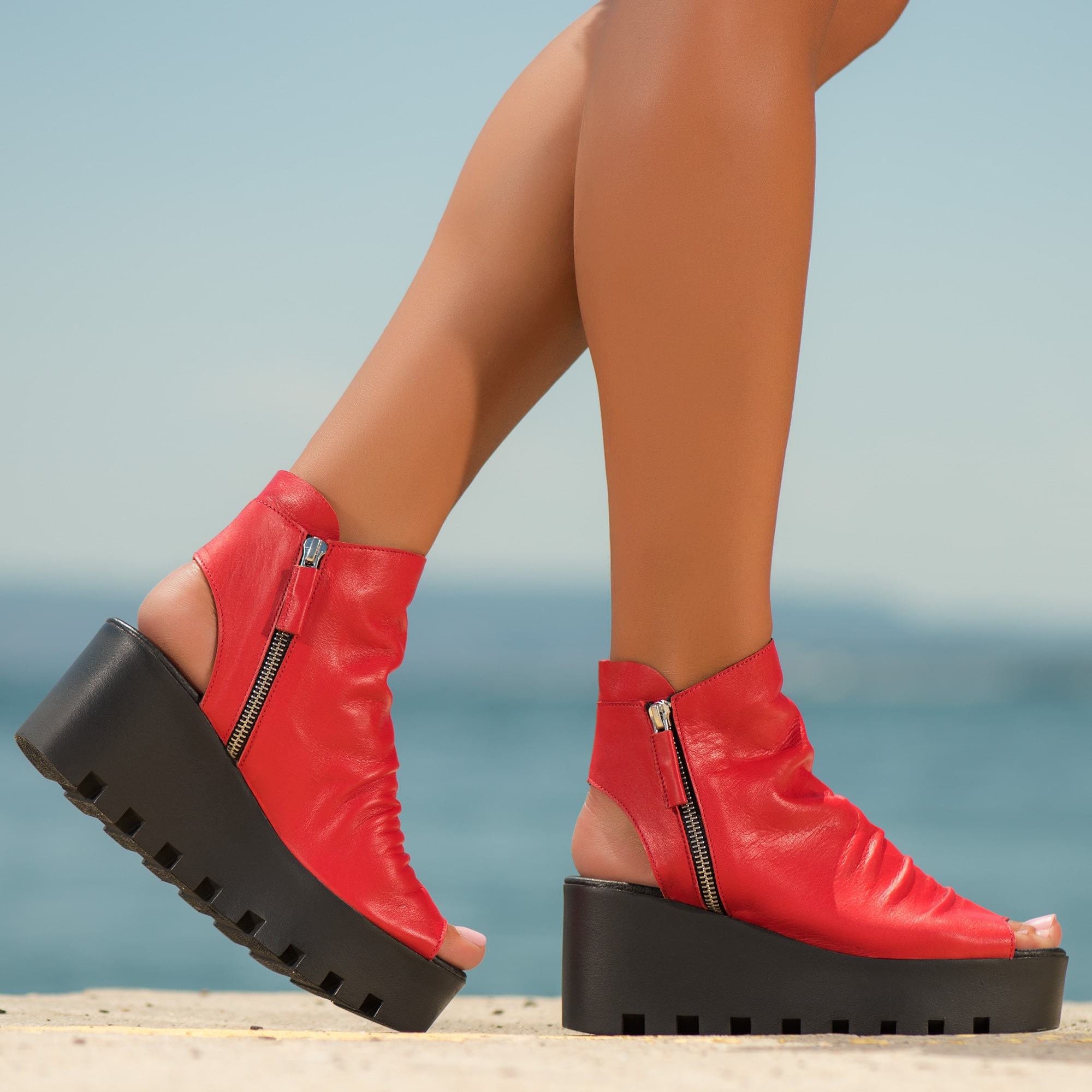 Eclipse Peep toe ankle boots, Red Color