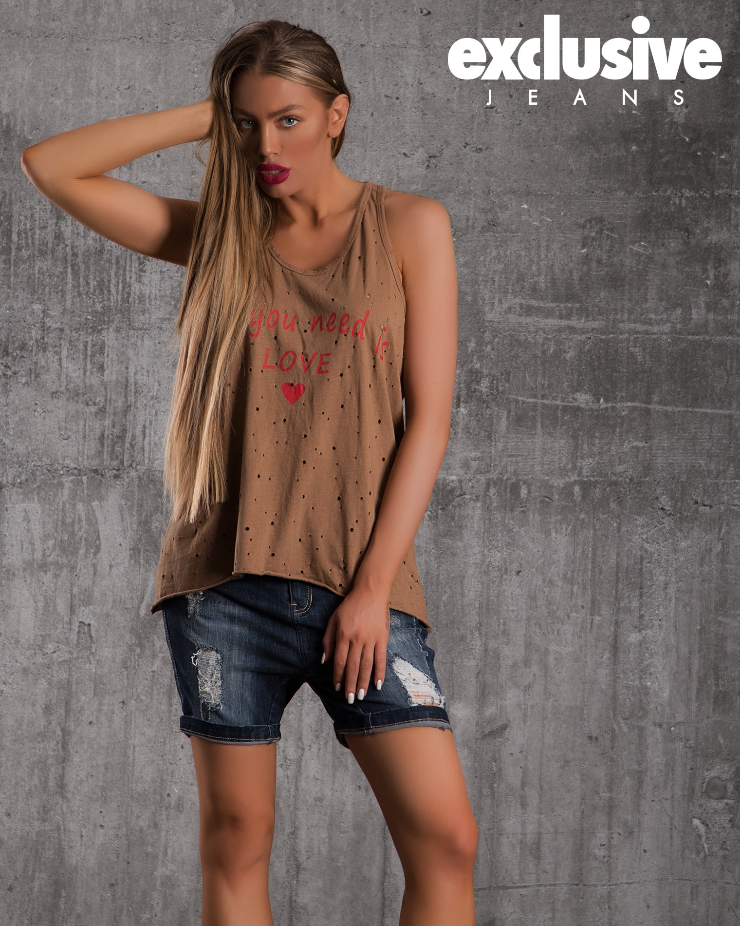 All You Need Distressed Tank Top, Brown Color