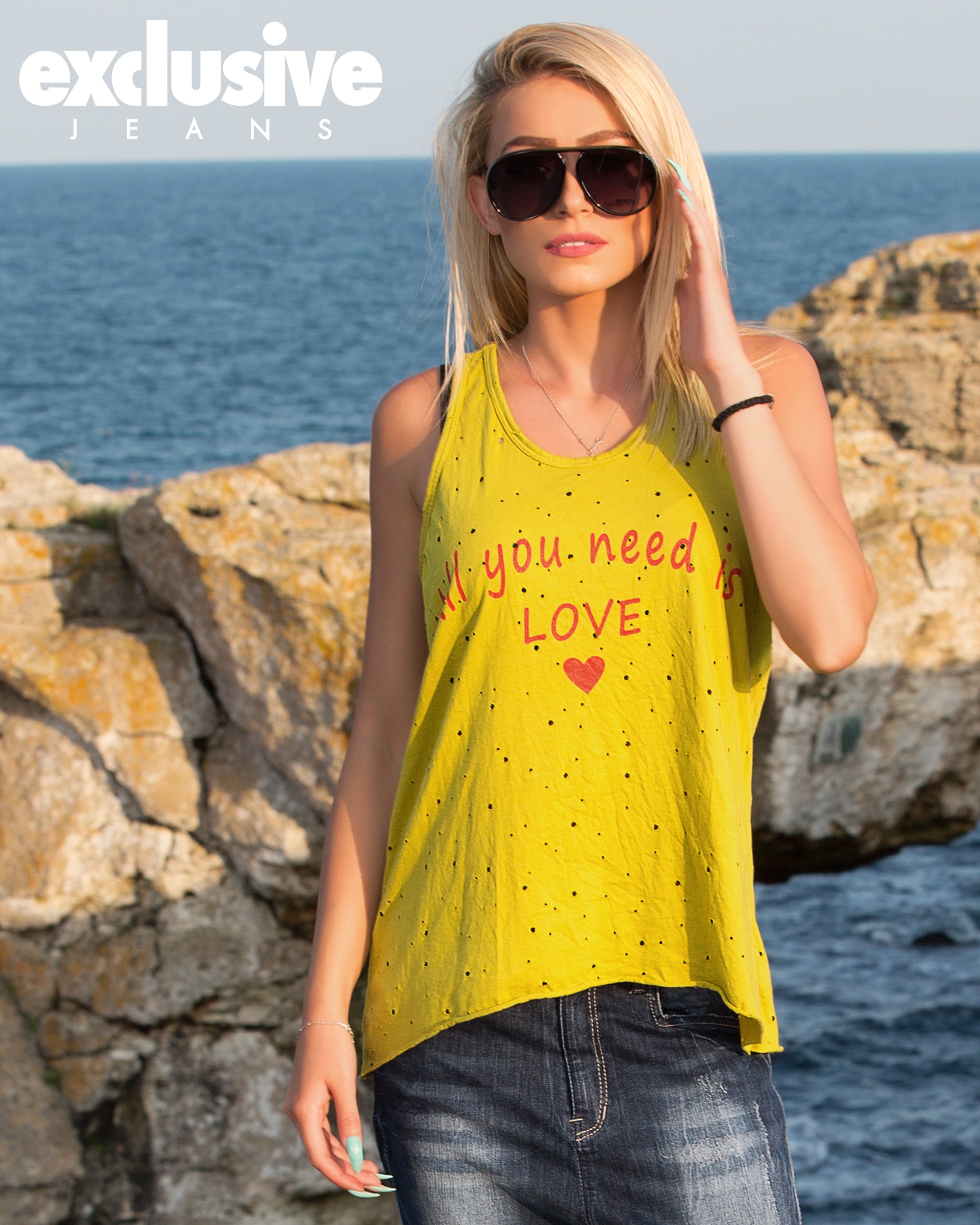All You Need Distressed Tank Top, Yellow Color