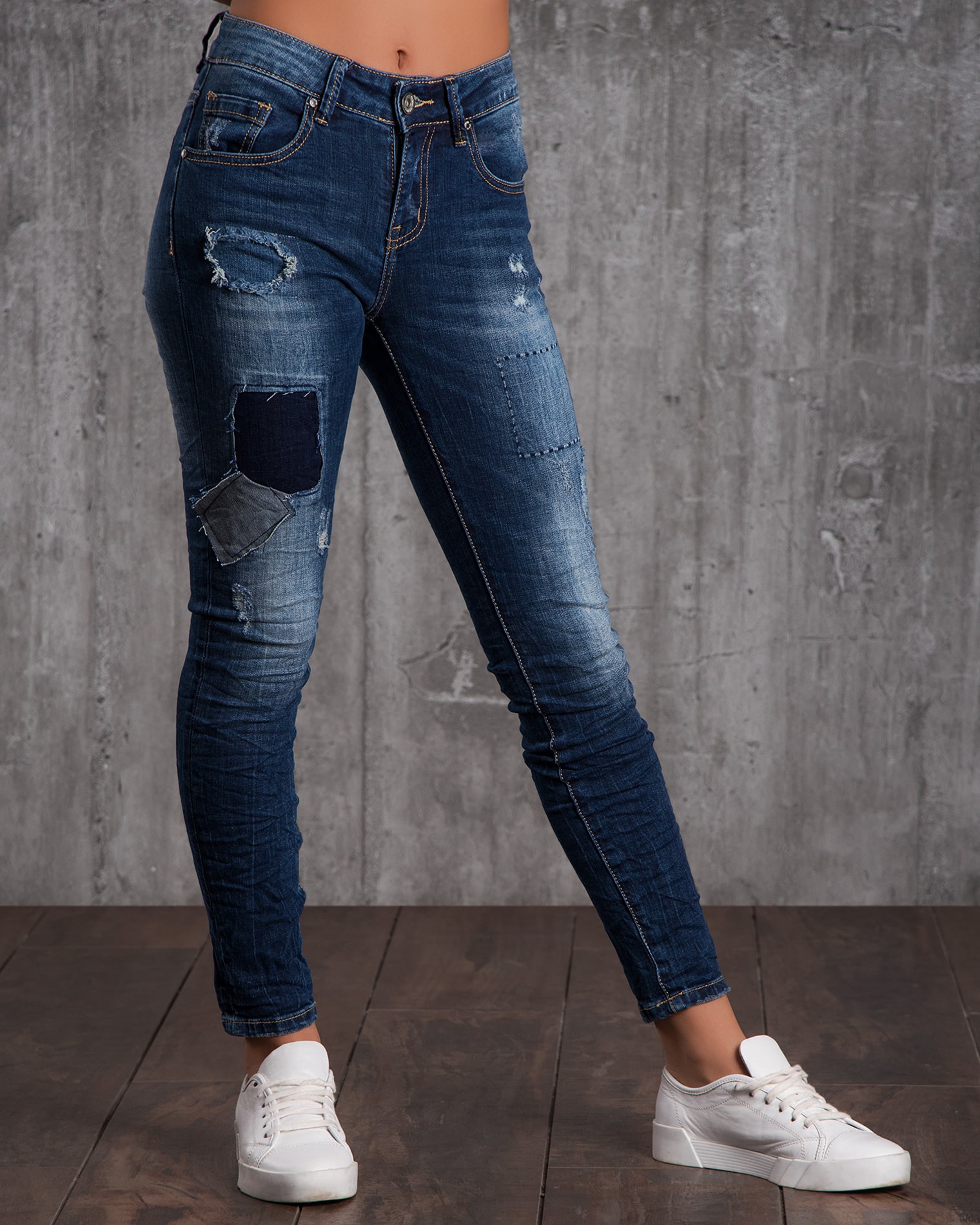 Salvation Jeans With Patches, Blue Color