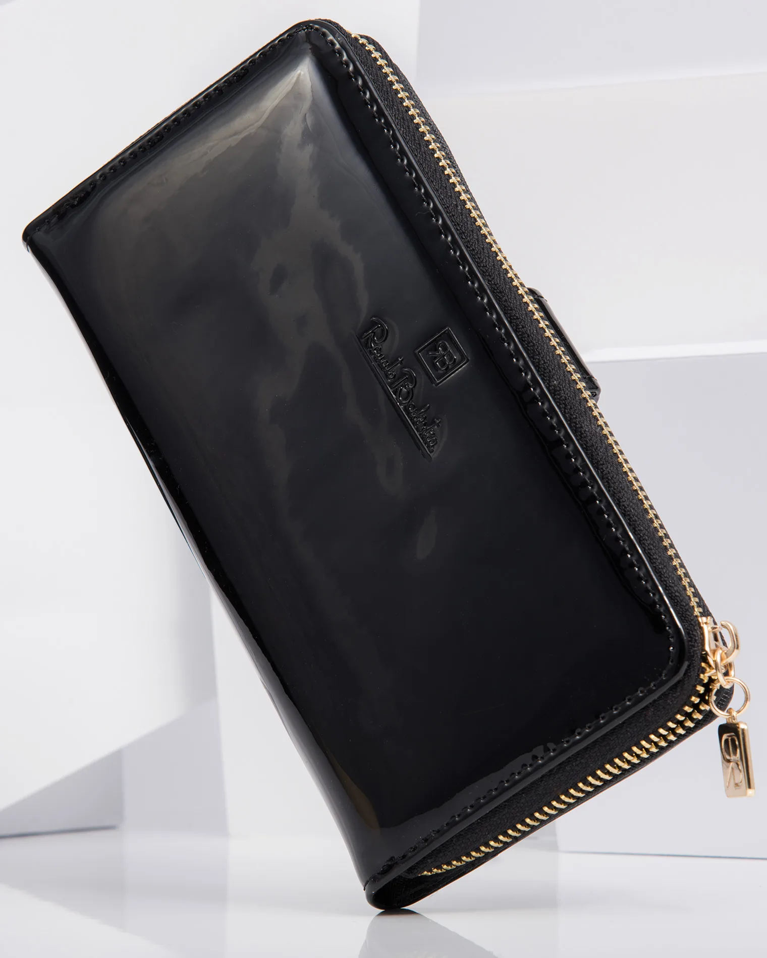 Divide Patent Leather Wallet, Black Color