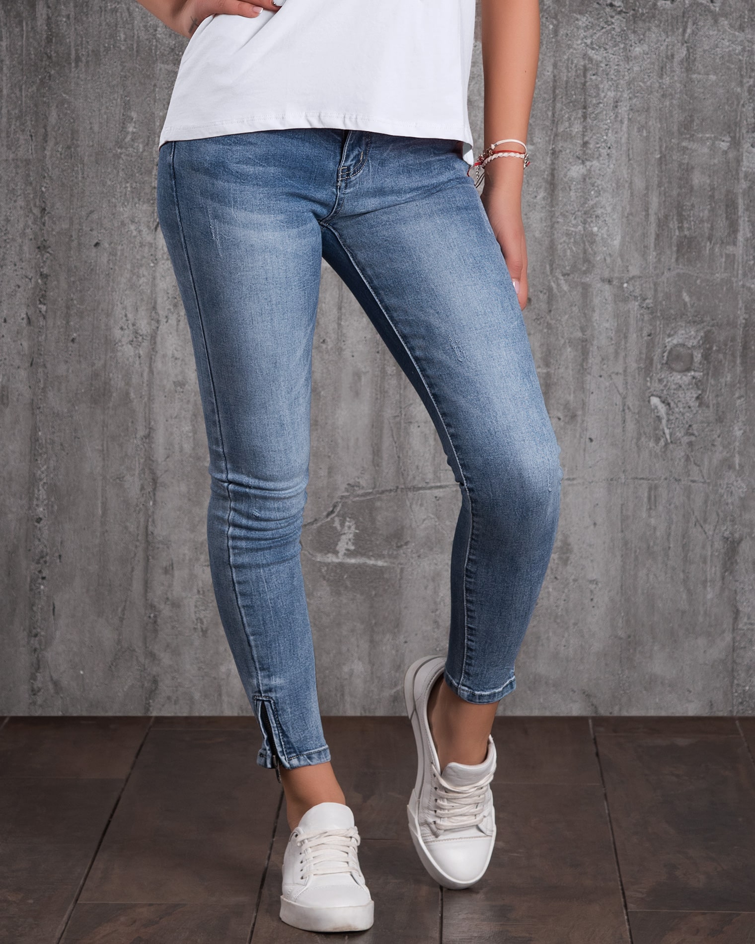 Scandal Zip Cuff Jeans, Blue Color