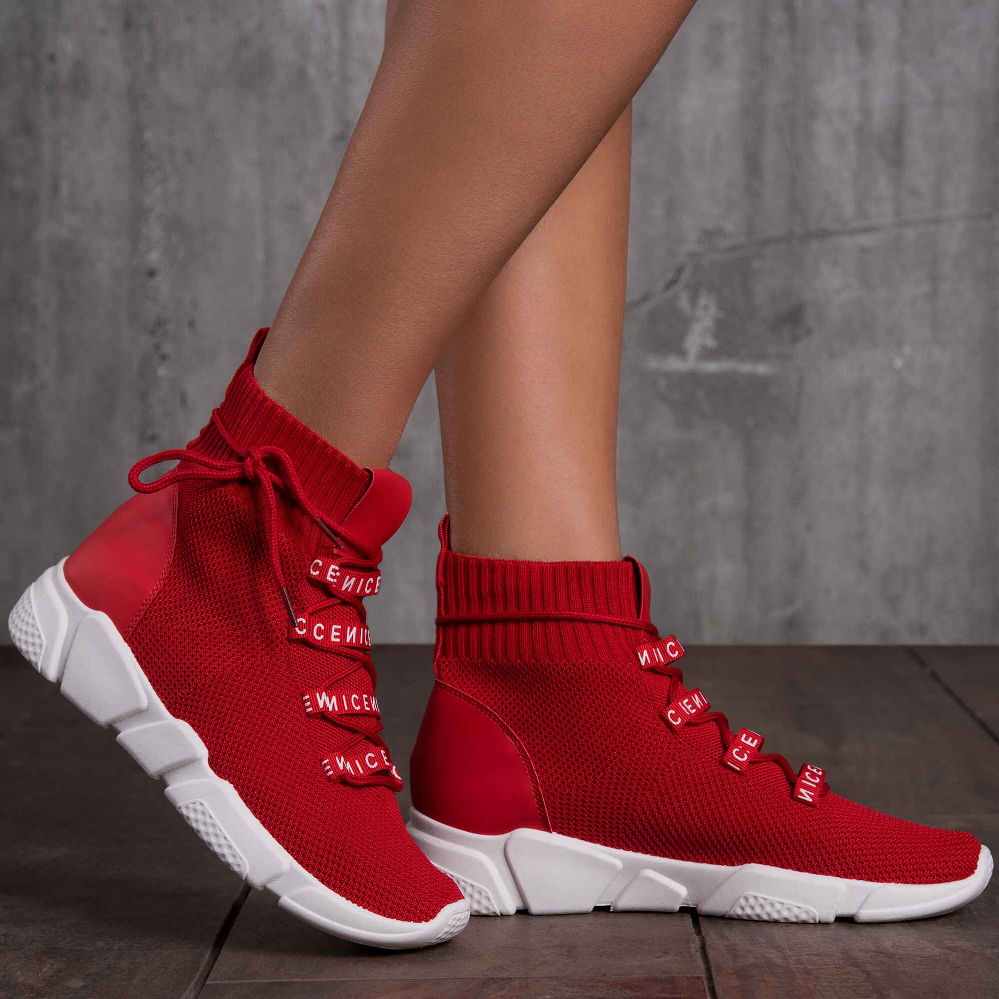 Los Angeles Sock Sneakers, Red Color