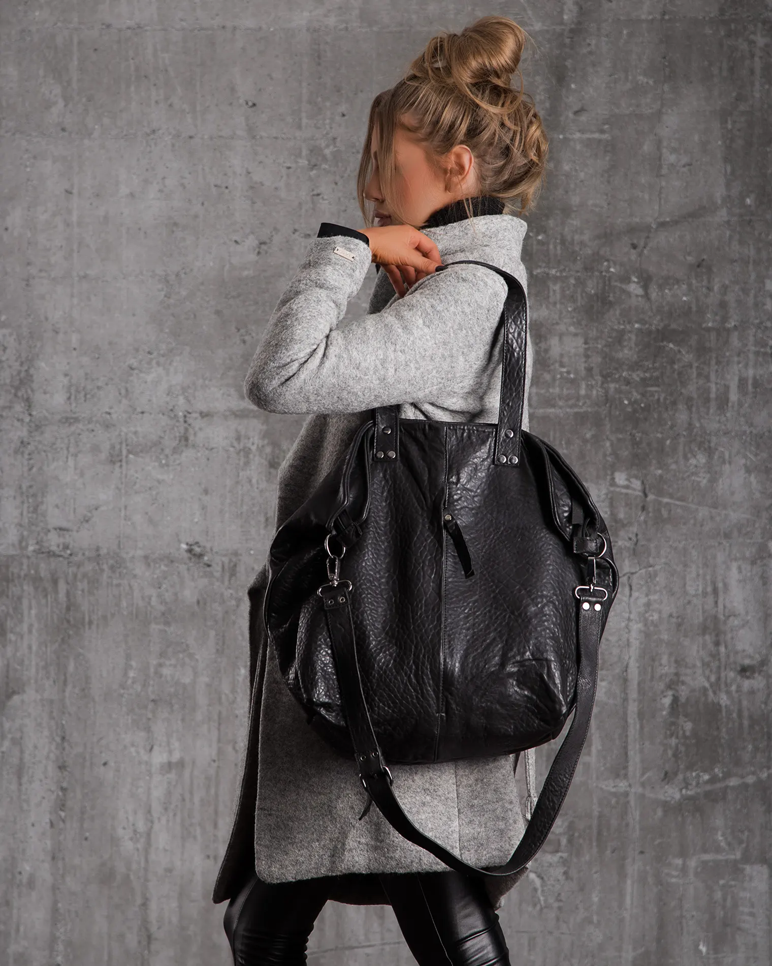 Material Girl Leather Tote Bag, Black Color