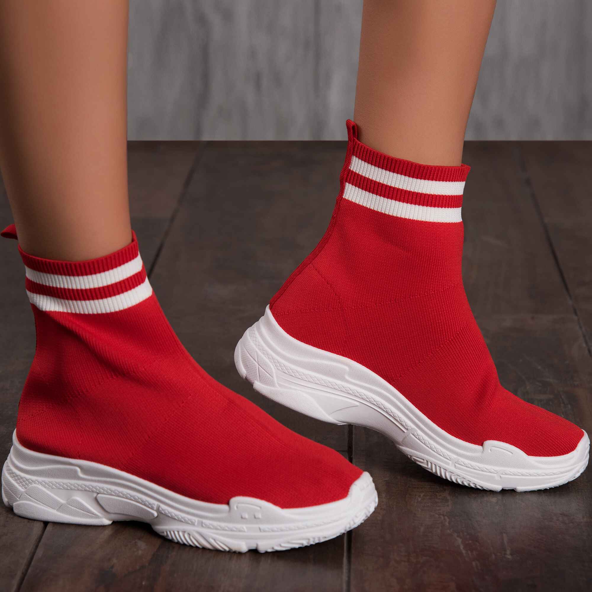Boulevard Sock Sneakers, Red Color