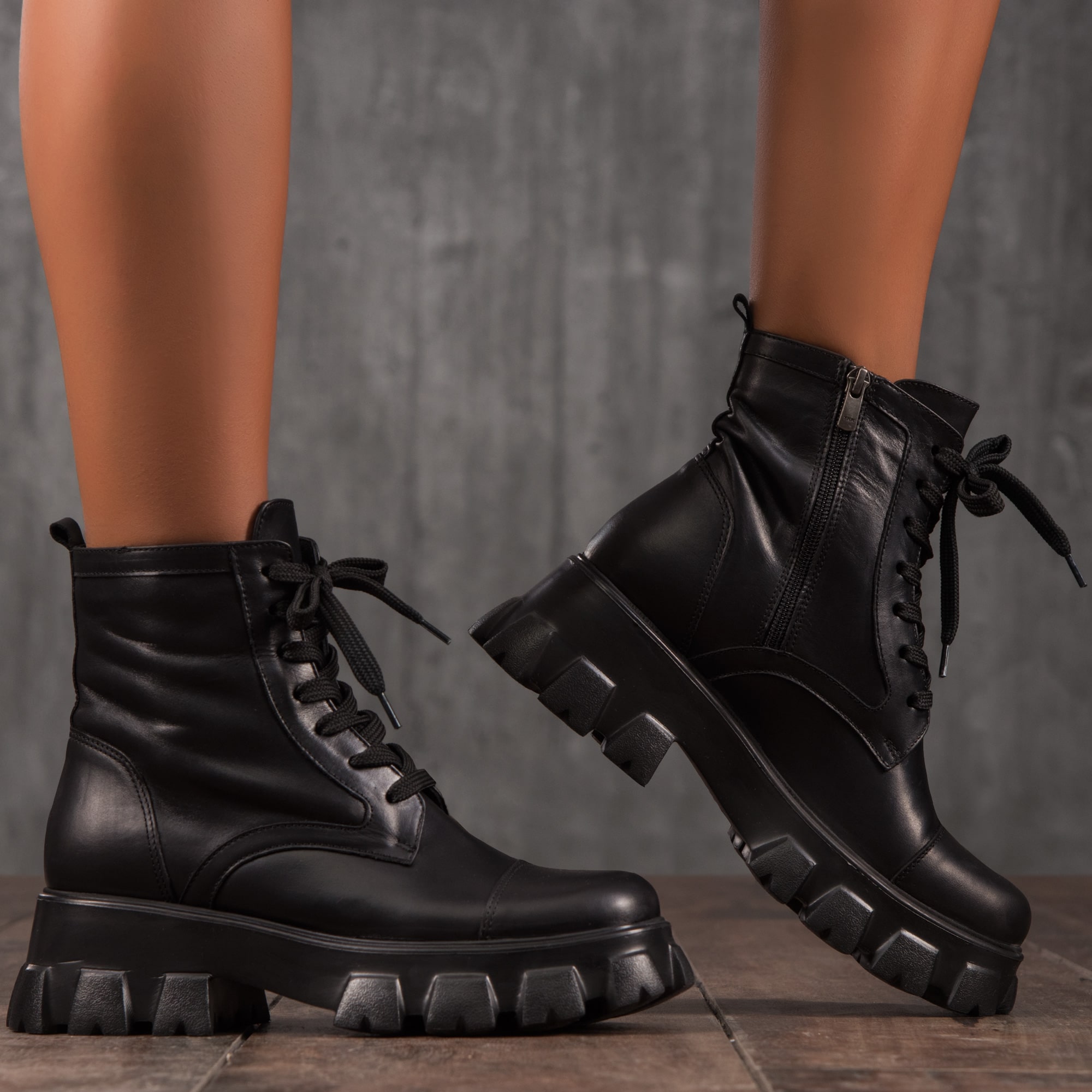 Trinity Leather Boots, Black Color