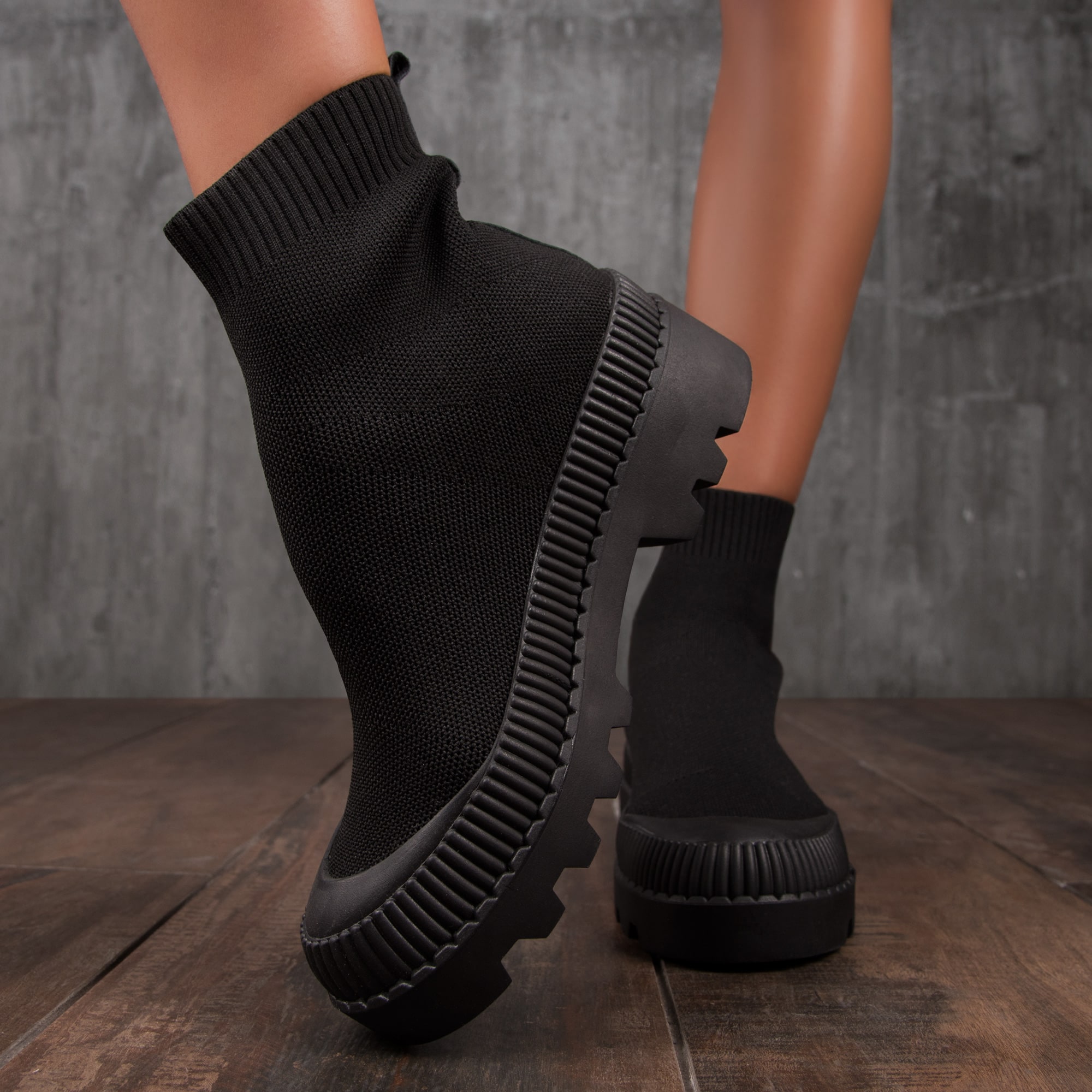 Selena Sock Boots, Black Color