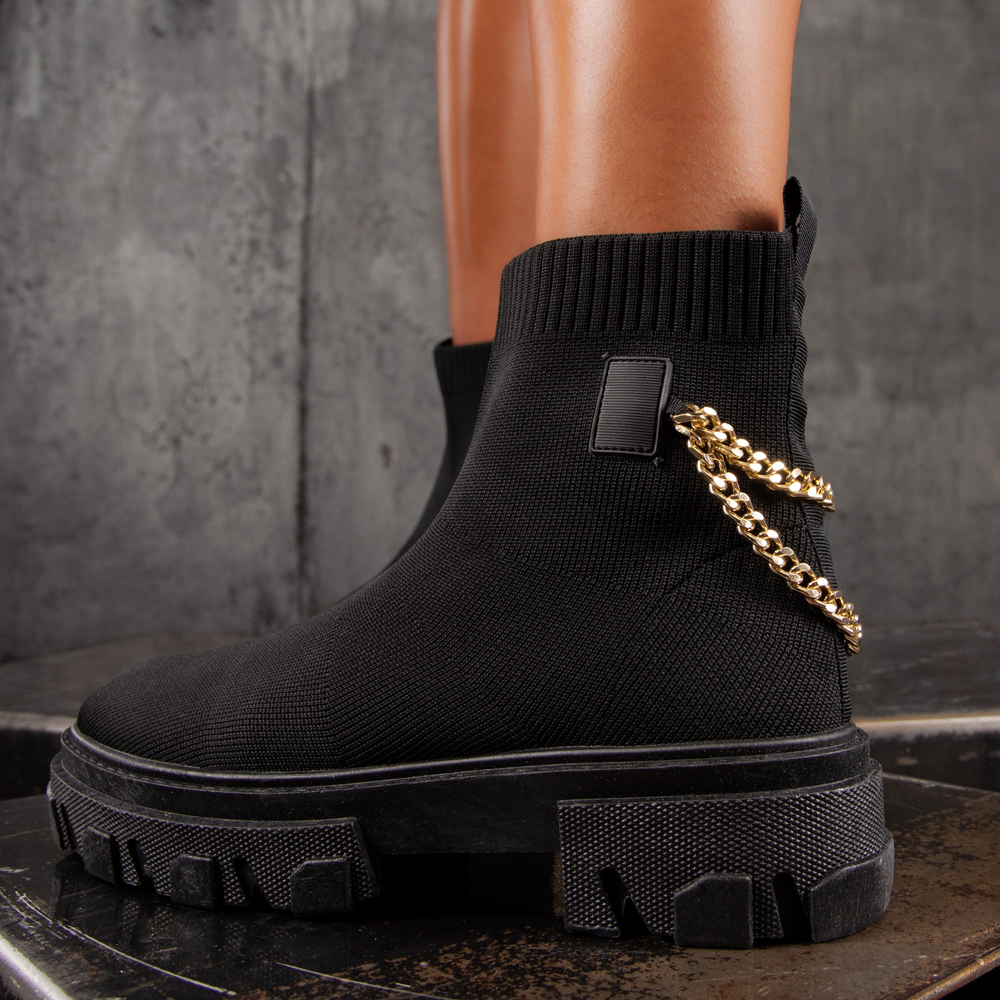 Future Boots With Chain Accent, Black Color