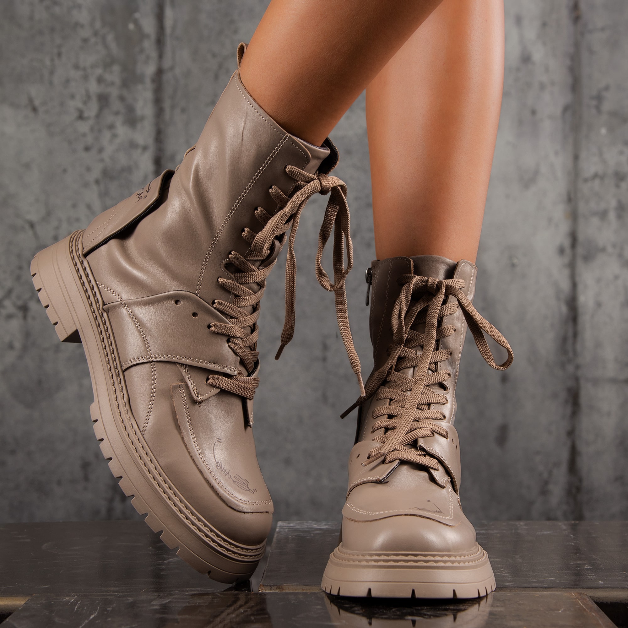 Society Graphic Boots, Beige Color