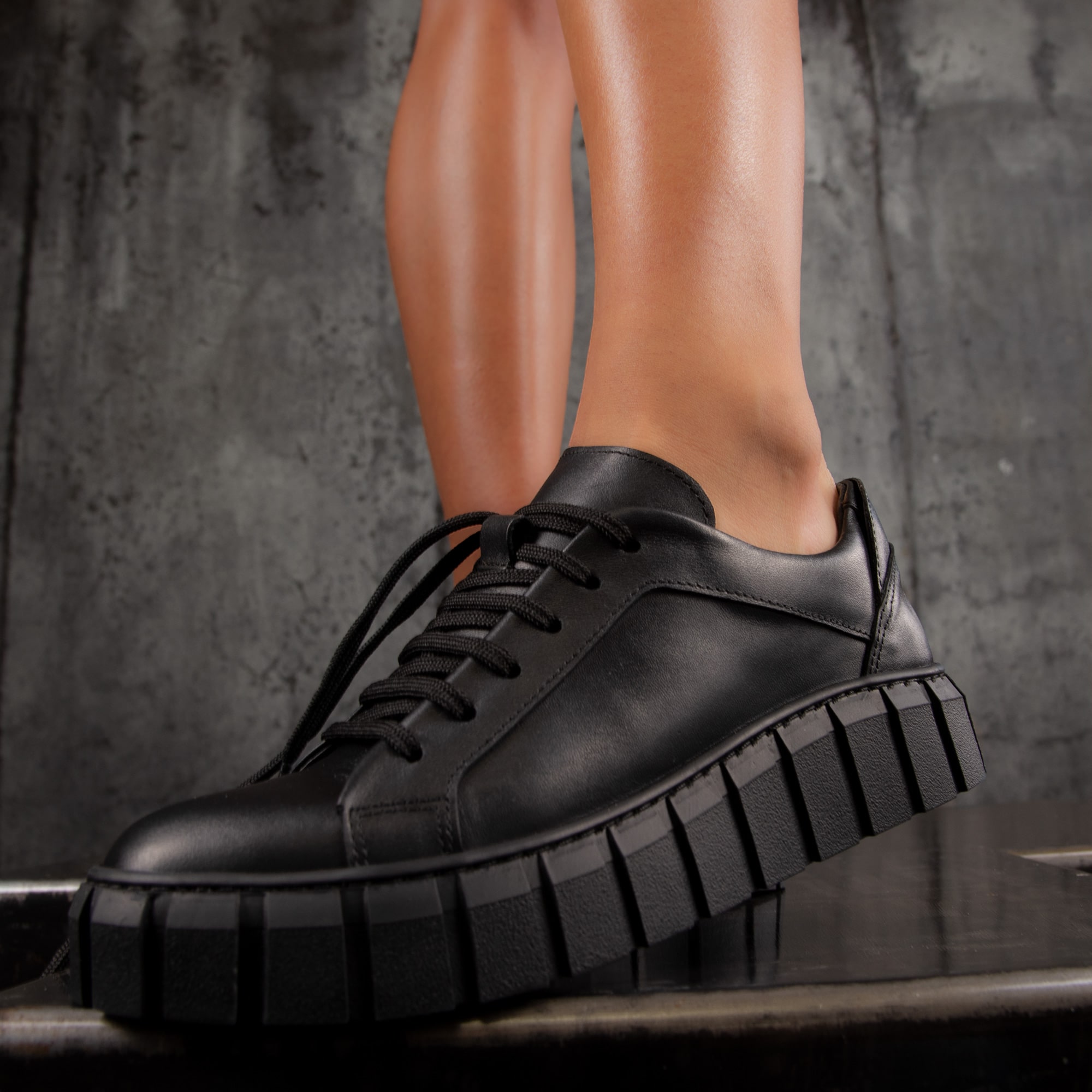 Melina Leather Sneakers, Black Color