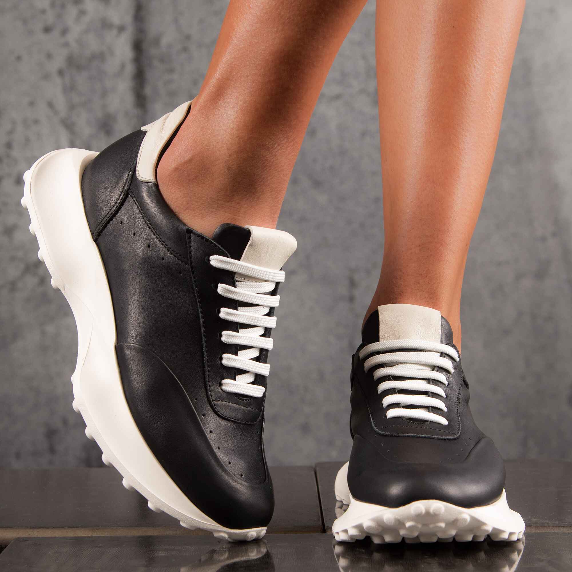 Fiona Leather Sneakers, Black Color