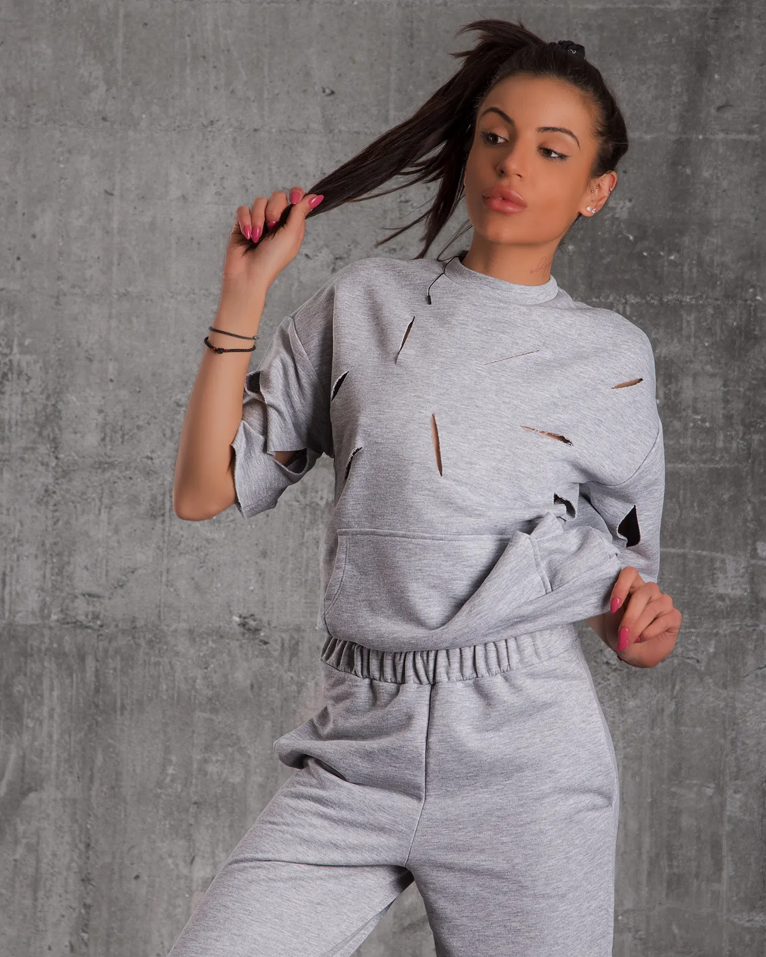 Almira Short-Sleeve Sweatshirt, Grey Color