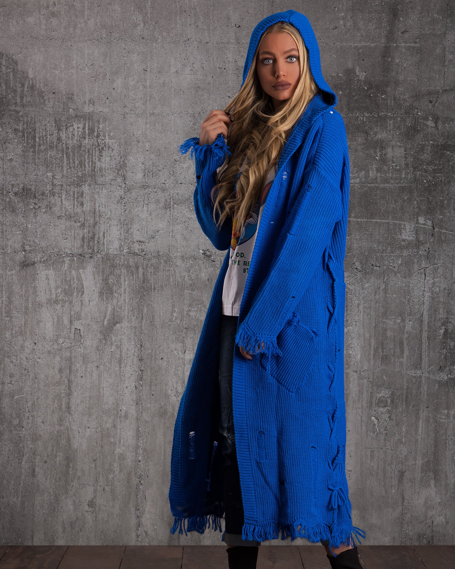 Ambition Hooded Cardigan, Blue Color