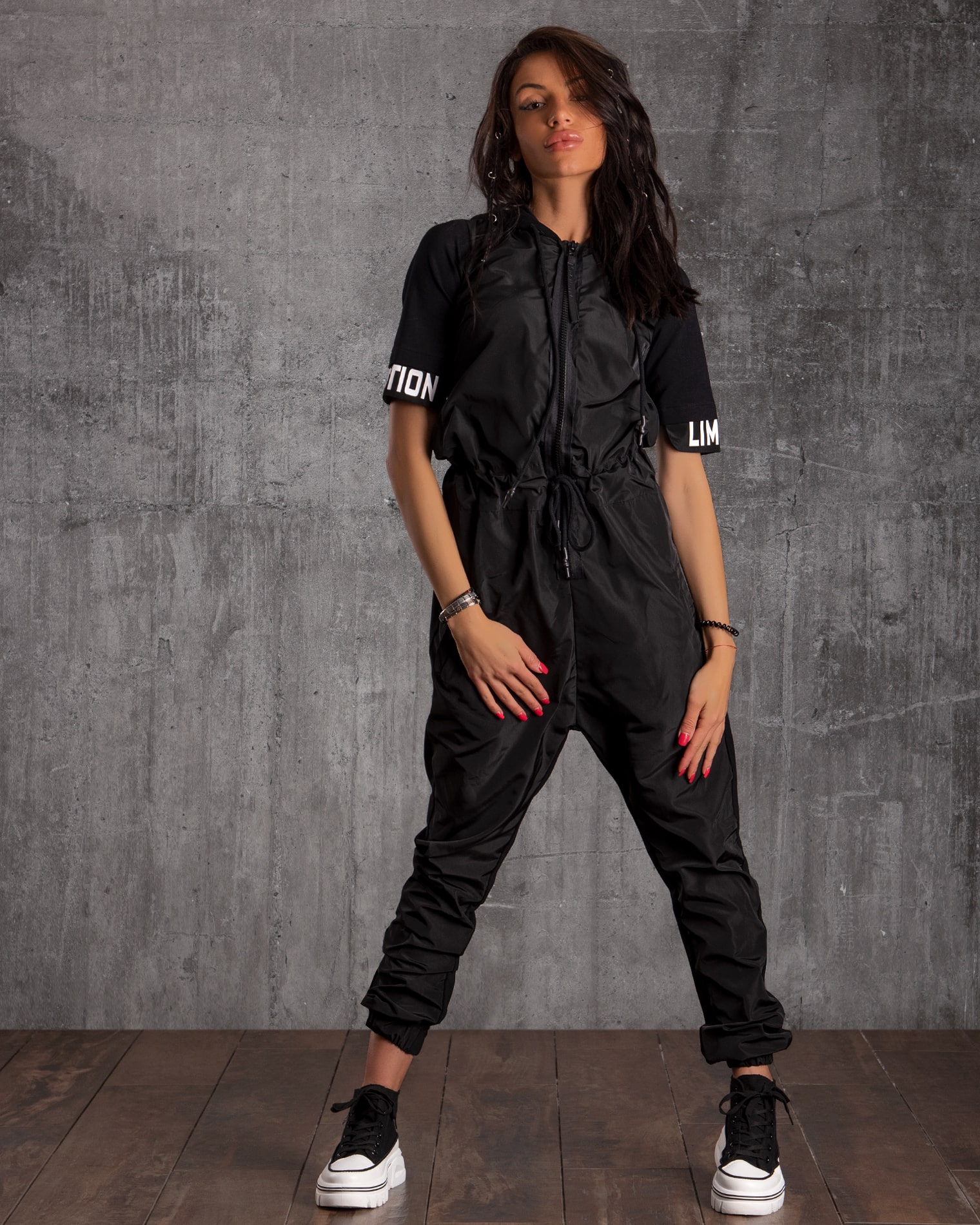 Keep Cool Two-Fabric Jumpsuit, Black Color