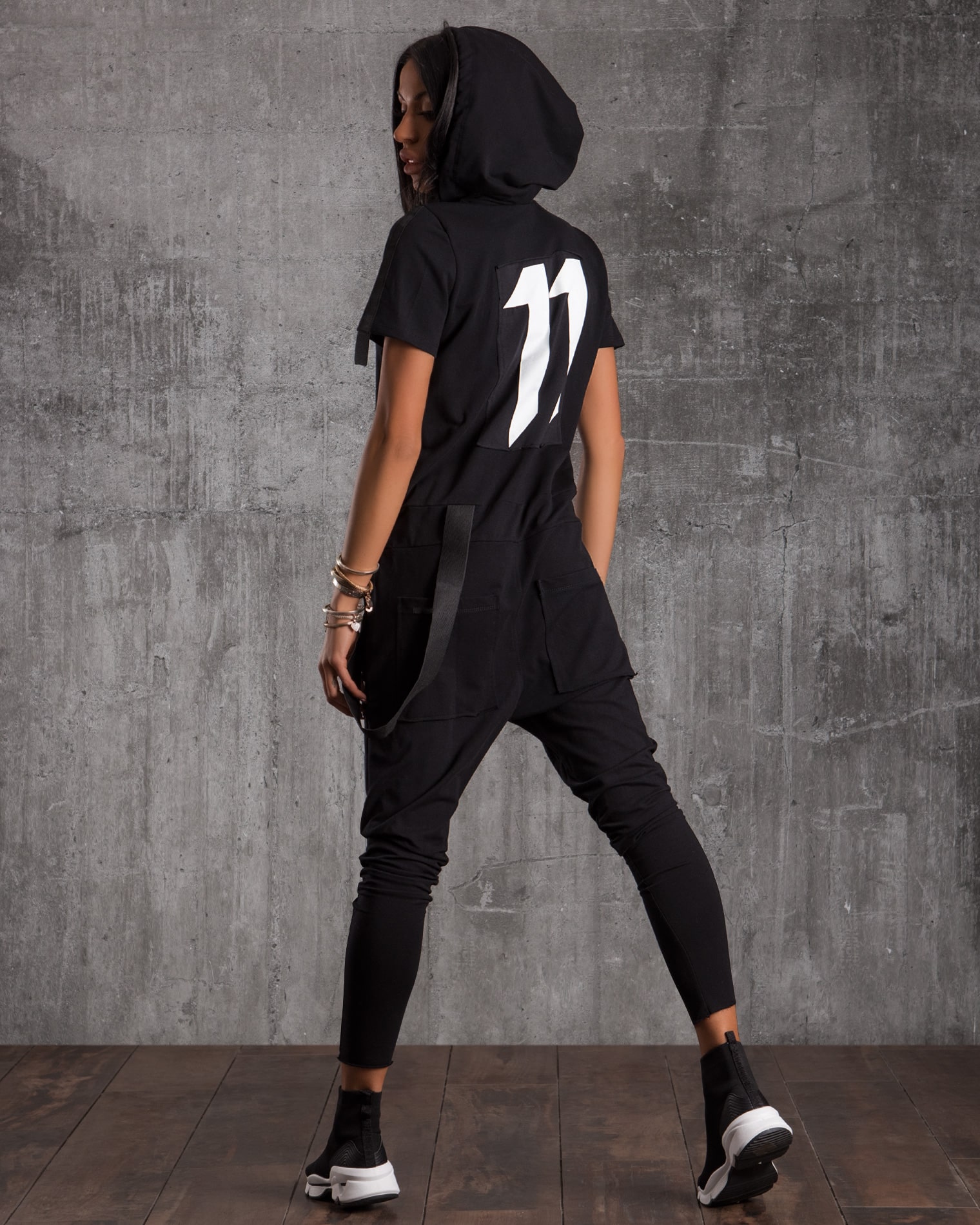 Liberty Hooded Jumpsuit, Black Color