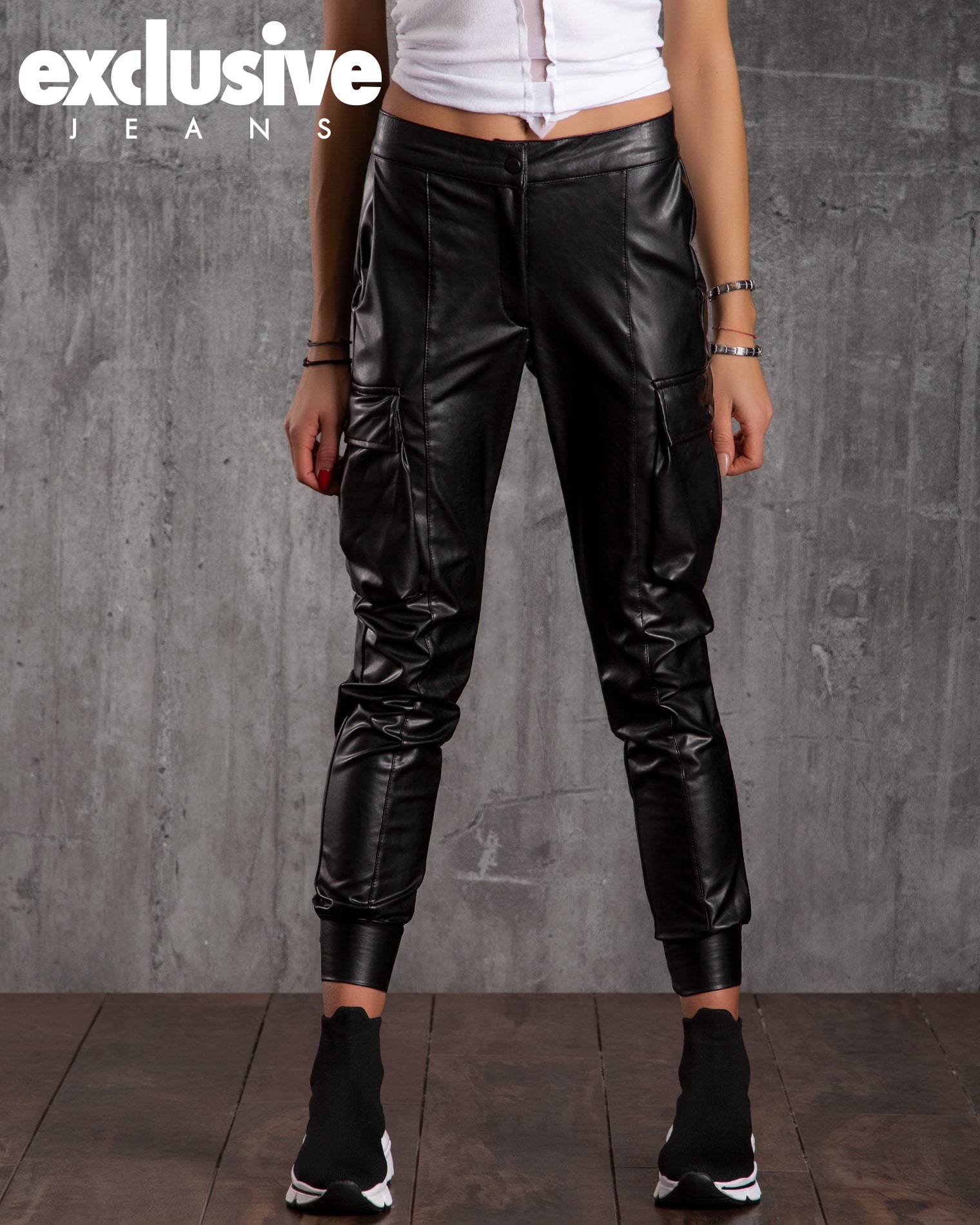 faux leather cargo trousers