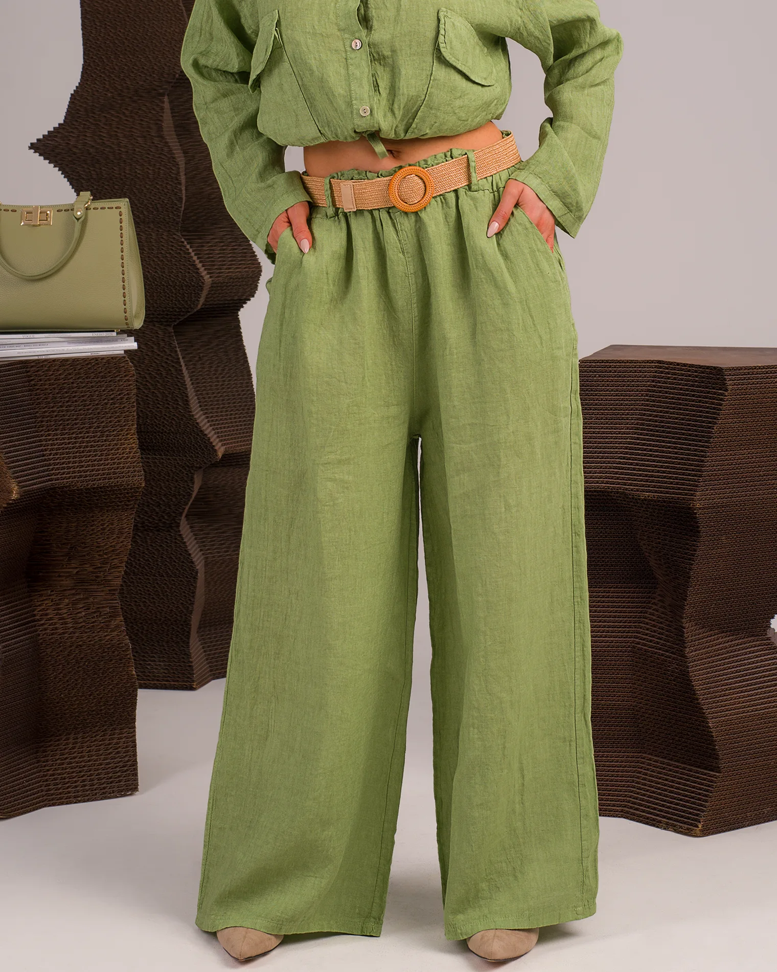 Ленен панталон Liv, Цвят Пистачио