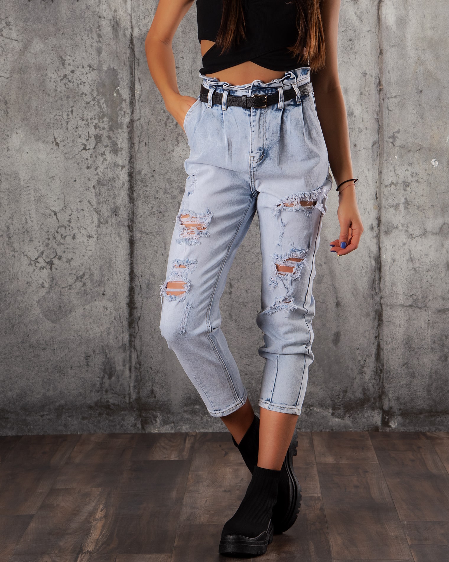 Artist Jeans With "Paperbag" Waist, Blue Color