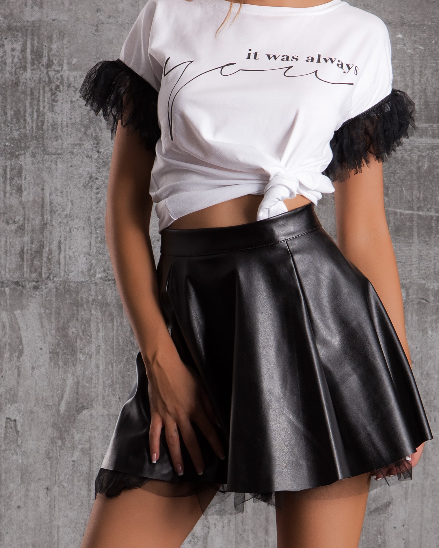 Avorio Pleather Skirt, Black Color