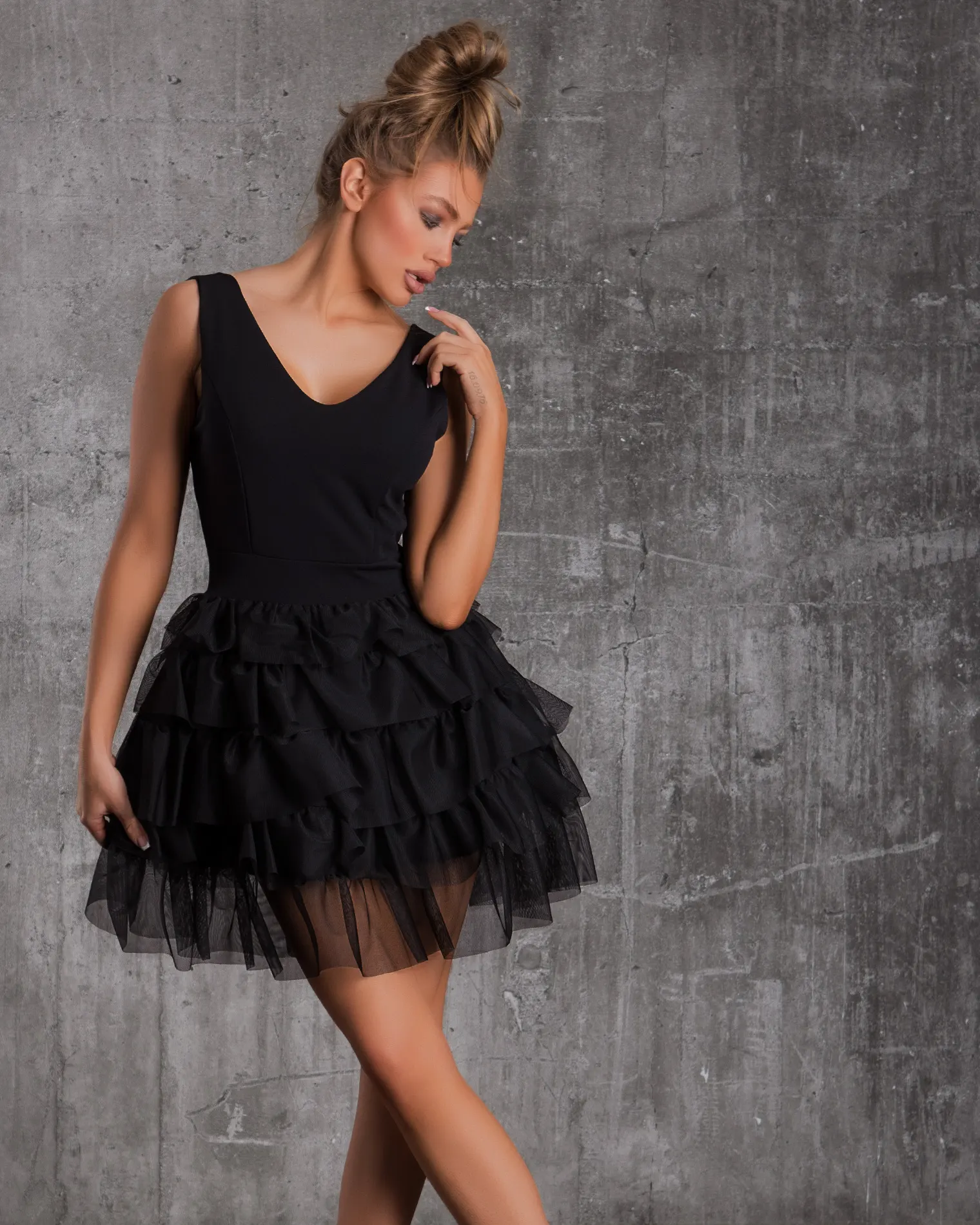 Gala Frill Dress, Black Color
