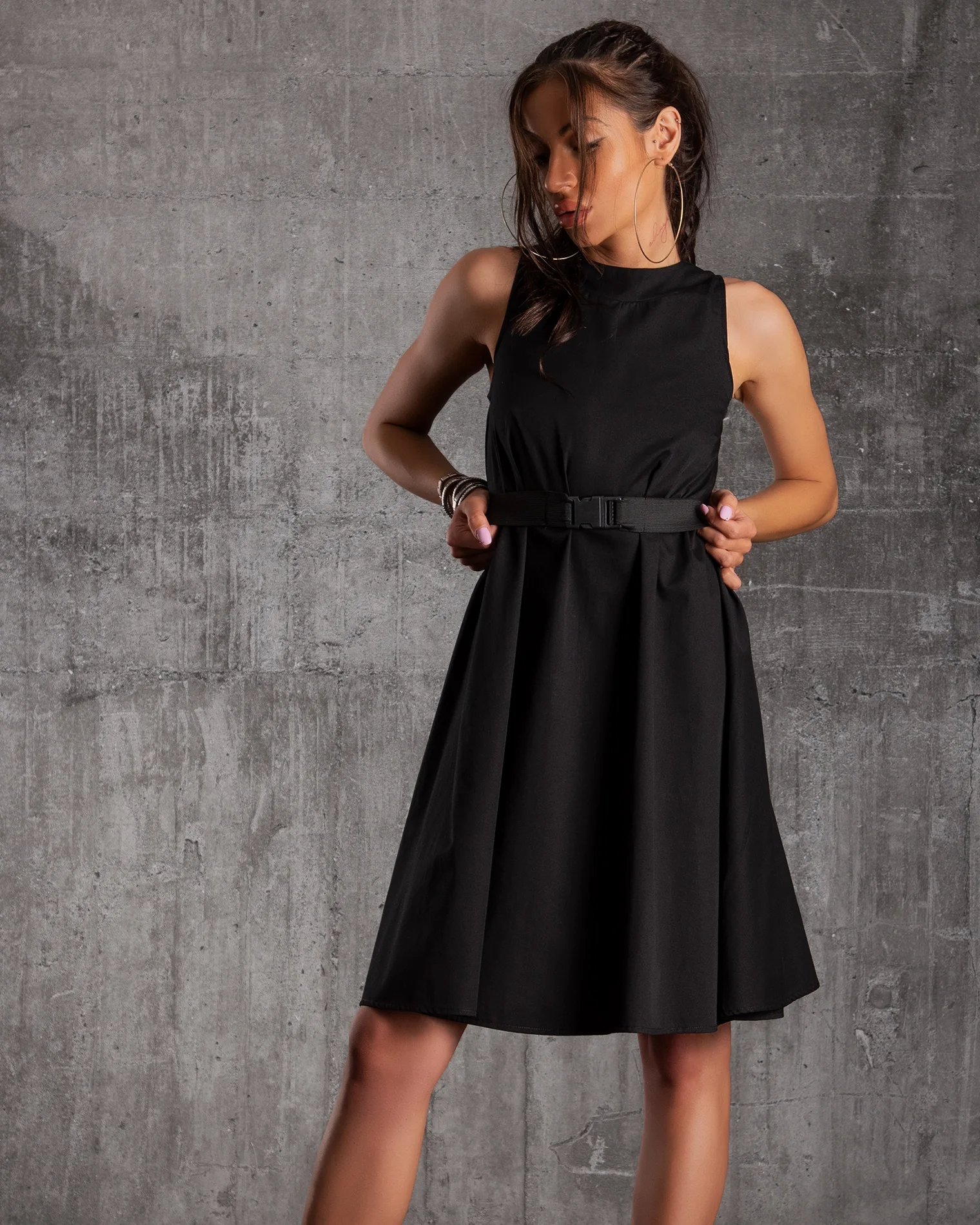 Aventino Dress With A Belt, Black Color