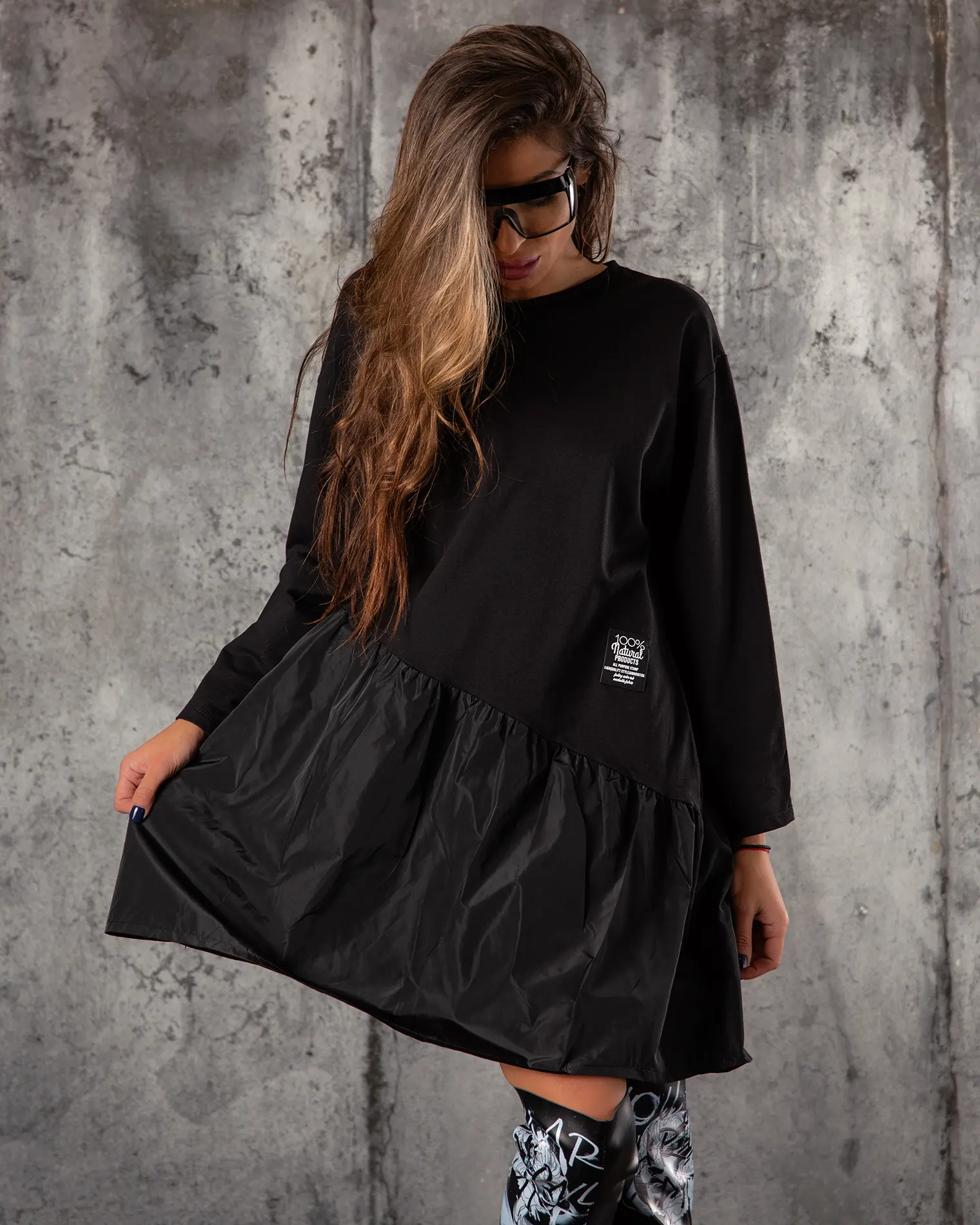 Amira Combo Dress, Black Color