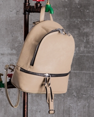 Baddie Zip Backpack, Beige Color