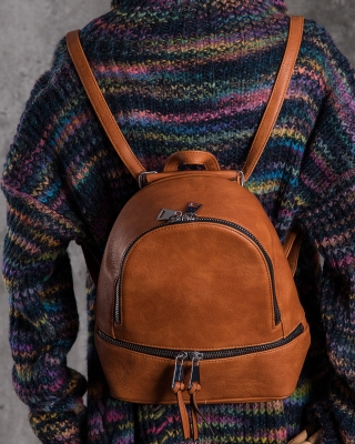 Baddie Zip Backpack, Brown Color