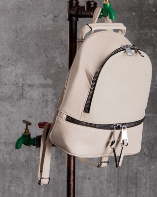 Baddie Zip Backpack, Cream/Ecru Color
