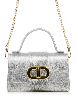 Carey Flap Bag, Silver Color