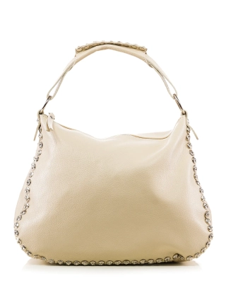 Delana Leather Bag, Beige Color