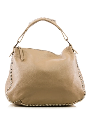 Delana Leather Bag, Taupe Color