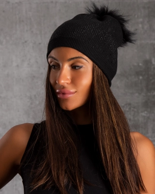 Content Rhinestoned Beanie, Black Color