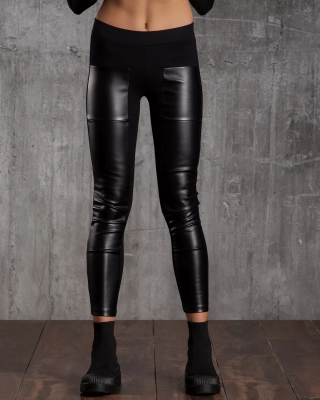 Temple Two-Fabric Leggings, Black Color