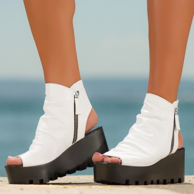 Eclipse Peep toe ankle boots, White Color