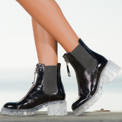 Self-Made Ankle Boots With Transparent Sole, Black Color sm 37