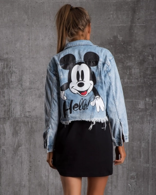 Hello! Cropped Denim Jacket, Blue Color