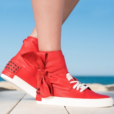 Phoenix Studded High Top Sneakers, Red Color
