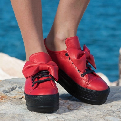 Clover Leather flatform sneakers, Red Color