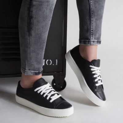 Fashion and Chill Leather Sneakers, Black Color