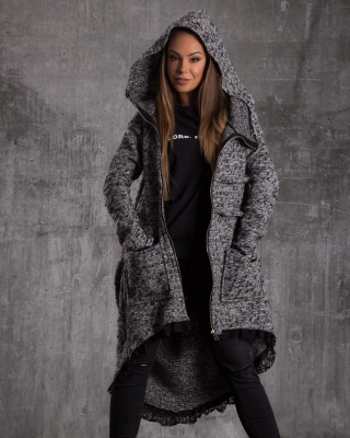 Queenpin Lace Hem Cardigan, Grey Color