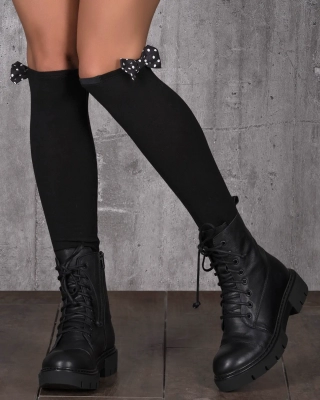 Vivid Black Leg Warmers With a Bow, Black Color