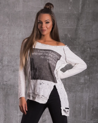 Solid Graphic Asymmetric Blouse, White Color