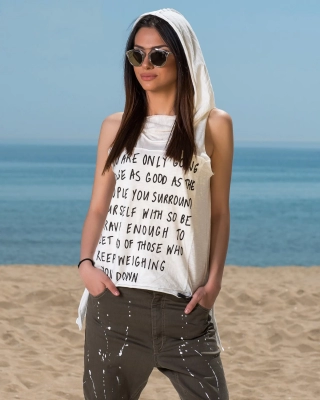 Mile High Sleeveless hoоdie top, White Color