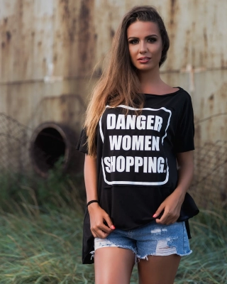 Danger Asymmetric Graphic Top, Black Color