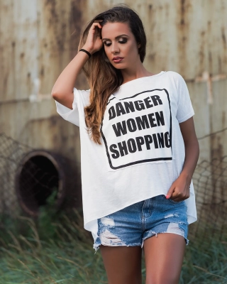 Danger Asymmetric Graphic Top, White Color