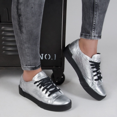Ibiza leather sneakers, Silver Color